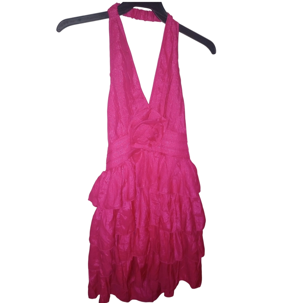 Aggie Ruffled Rose Pink Halter Neck Ruffle Dress Size S